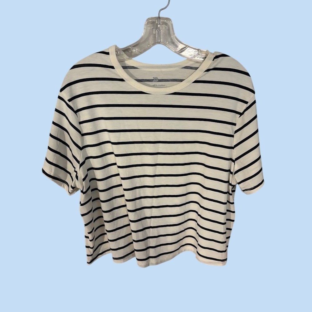 All In Motion Womens Striped Short Sleeve Cropped Athletic T-Shirt White Black L